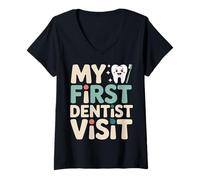 Femme My First Dentist Visit Brosse à Dents pour Enfants Smile T-Shirt avec Col en V