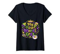 Femme My First Mardi Gras Baby New Born Carnaval Mardi Gras Party T-Shirt avec Col en V