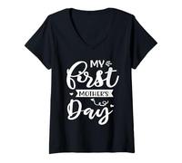 Femme My First Mother's Day for Mommy Happy Mothers Day T-Shirt avec Col en V