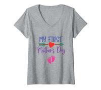 Femme My First Mother's Day for New Mom of A Daughter, Mother T-Shirt avec Col en V
