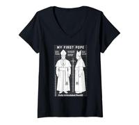 Femme My First Pope Joke Figurine Humoristique Saint Père Église T-Shirt avec Col en V