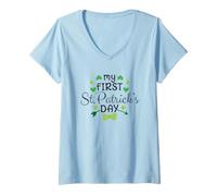 Femme My First St. Patrick Day Irish Clover Green T-Shirt avec Col en V