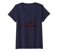 Femme My First Thanksgiving Design T-Shirt avec Col en V