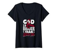 Femme My God is Bigger Than Faucille Cell T-Shirt avec Col en V