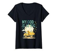 Femme My God is So Big Psalm 147:5 Construction Truck Watercolor T-Shirt avec Col en V