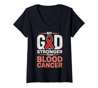 Femme My God is Stronger Than Blood Cancer Religiious T-Shirt avec Col en V