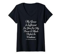Femme My Grace is Sufficient for You Made Perfect 2 Corinthiens 12 T-Shirt avec Col en V