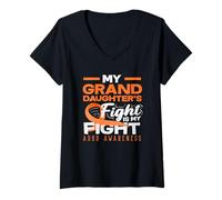Femme My Granddaughters Fight is My Fight is My Fight ADHD Sensibilisation Orange T-Shirt avec Col en V