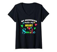Femme My Grandkids Make My Heart Smile - Sweet Saying Grandma T-Shirt avec Col en V