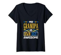 Femme My Grandpa is Down Right Awesome Down Syndrome de Down T21 T-Shirt avec Col en V