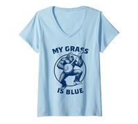 Femme My Grass is Blue Bluegrass Banjo Bigfoot Sasquatch Festival T-Shirt avec Col en V