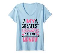 Femme My Greatest Blessings Call Me Mamaw Grandma T-Shirt avec Col en V