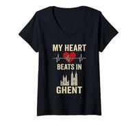 Femme My Heart Beats in Gand Belgium City Pride T-Shirt avec Col en V