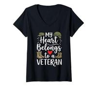 Femme My Heart Belongs to a Veteran Boots Casque Militaire T-Shirt avec Col en V