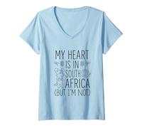 Femme My Heart is in South Africa (But I Am Not) - Afrique du Sud T-Shirt avec Col en V