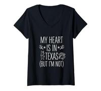 Femme My Heart is in Texas (But I Am Not) - Souvenir Texan T-Shirt avec Col en V