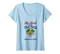 Femme My Heart is on That Field Baseball Mom Proud Game T-Shirt avec Col en V