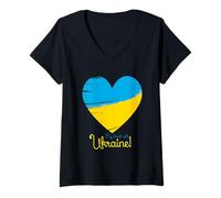 Femme My Heart with Ukraine Drapeau de l'Ukraine en Forme de cœur T-Shirt avec Col en V