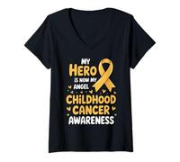 Femme My Hero is Now My Angel Childhood Cancer Awareness Apparel T-Shirt avec Col en V