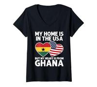 Femme My Home USA My Heart Drapeau Ghana Ghanéen American Pride T-Shirt avec Col en V
