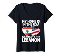 Femme My Home USA My Heart Drapeau Liban American Pride T-Shirt avec Col en V