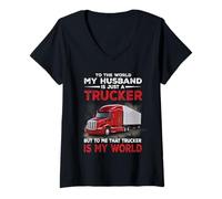 Femme My Husband is Just A Trucker Funny Truck Driver T-Shirt avec Col en V