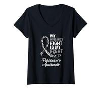 Femme My Husbands Fight is My Fight is My Fight Parkinson Cancer Awareness T-Shirt avec Col en V