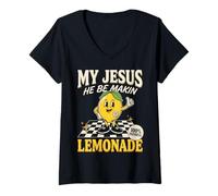 Femme My Jesus He Be Making Lemonade Faith Retro Groovy Apparel T-Shirt avec Col en V