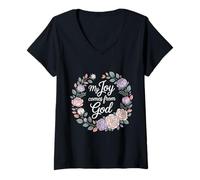 Femme My Joy Comes from God Foi Chrétien Croyant |- T-Shirt avec Col en V