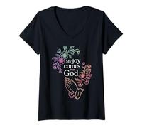 Femme My Joy Comes from God Foi Chrétien Croyant - T-Shirt avec Col en V