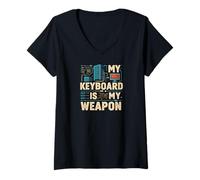 Femme My Keyboard is My Weapon Coder Programmer Tech T-Shirt avec Col en V
