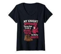 Femme My Knight in Shining Funny HVAC Tech Wife Women Filles T-Shirt avec Col en V