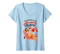 Femme My Labor Day Plans Absolument Nothing Retro Beach Pin Up T-Shirt avec Col en V