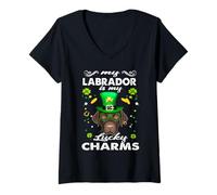 Femme My Labrador Retriever is My Lucky Charm Dog St Patricks Day T-Shirt avec Col en V