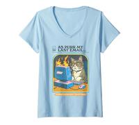 Femme My Last Email Cat Sarcastic Retro Funny Adult Work Humor T-Shirt avec Col en V