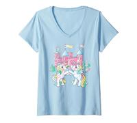 Femme My Little Pony Ponies Pose Together Infront of Pink Castle T-Shirt avec Col en V