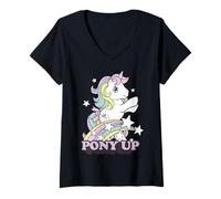 Femme My Little Pony Pony Up Prancing Unicorn Rainbow and Stars T-Shirt avec Col en V