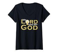 Femme My Lord and My God Eucharist Adoration Mass Catholique T-Shirt avec Col en V