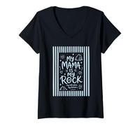 Femme My Mama is My Rock Citation d'amour Mignonne T-Shirt avec Col en V
