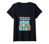 Femme My Medicine for Happiness Called Cats Every Day, Chaton T-Shirt avec Col en V
