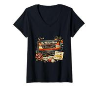 Femme My Mixtape Mood Road Trip années 80 Funny Throwback Fun Times T-Shirt avec Col en V