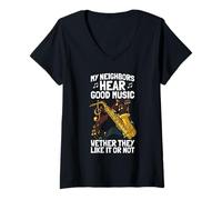 Femme My Neighbors Hear Good Saxophone Musical T-Shirt avec Col en V