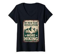 Femme My New Year Resolution More Hiking Vintage Outdoor Graphic T-Shirt avec Col en V