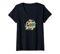 Femme My Office Has Wings Remote Work Travel Freedom T-Shirt avec Col en V
