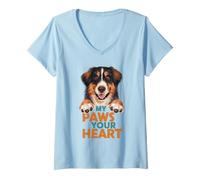 Femme My Paws Your Heart Chien Lover propriétaire d'animal T-Shirt avec Col en V