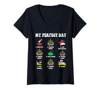 Femme My Perfect Day Smoke Weed All Day Lover Tenue pour Amateur de Mauvaises Herbes T-Shirt avec Col en V