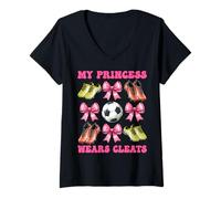 Femme My Princess Wears Cleats Soccer Mom Coquette de fête des mères T-Shirt avec Col en V