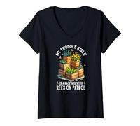 Femme My Produce Aisle is A Backyard with Bees on Patrol T-Shirt avec Col en V
