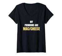 Femme My Pronouns are Mac Cheese Funny Food Humor Tees and More T-Shirt avec Col en V