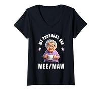 Femme My Pronouns are Mee Maw Funny Nana Grandma Meme Gifts T-Shirt avec Col en V